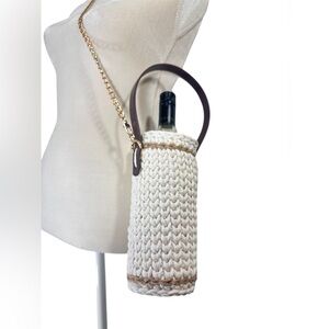 Handmade Crochet Cream Knit Wine Bottle/Water bottle Holder with Chain Strap